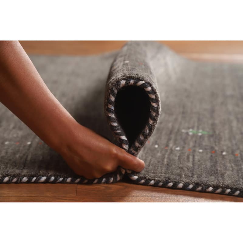Hand Knotted Oriental 100% Wool Carpet Tribal Tribal Greys & Charcoal Gabbeh Area Rug - 7' 8'' X 5' 0''