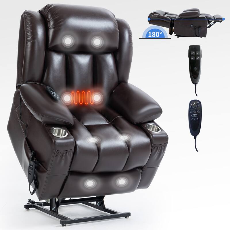 Faux‑Leather Power Lift Recliner Chair with Massage, Heat & Dual Motors
