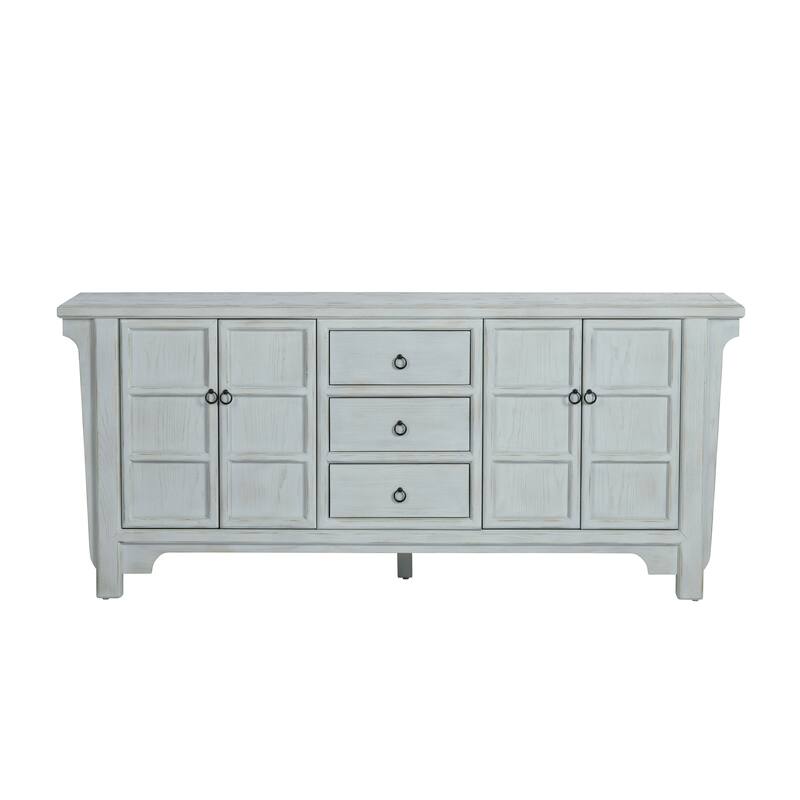 78" Soft Blue 4 Door 3 Drawer Media Credenza_Sideboard
