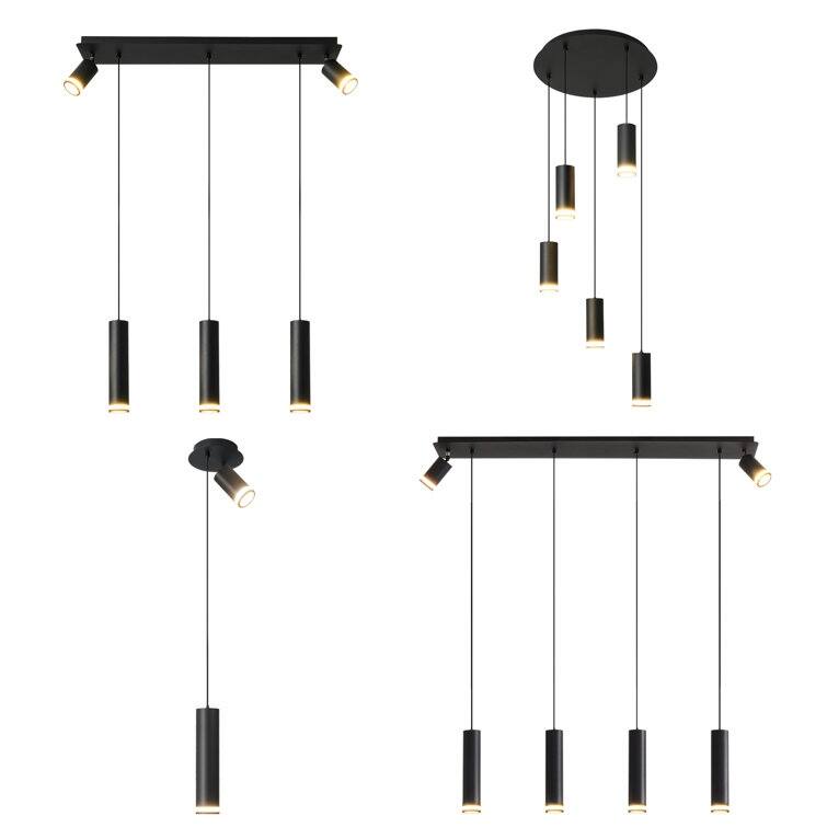 Modern Linear Chandelier 6-Light Linear Pendant Lights LED Dimmable Light Fixtures Wood, for Kitchen Island Office