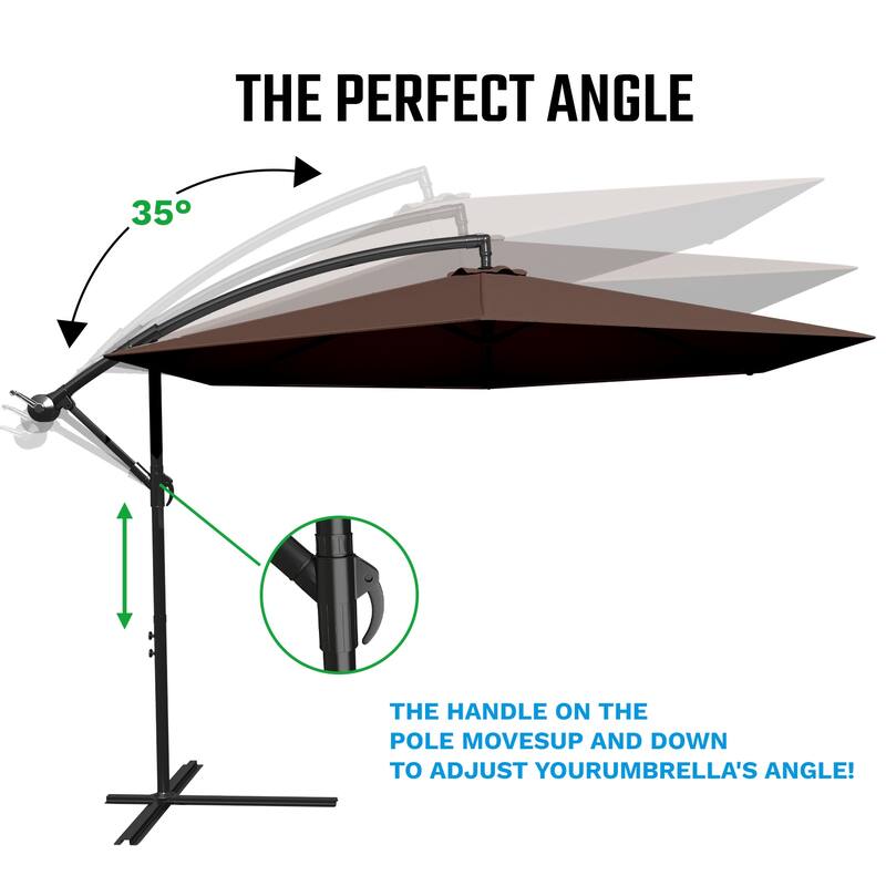 Patiowell 10ft Cantilever Patio Umbrella, Offset Hanging Outdoor Table Umbrella with Tilt Crank, 6 Sturdy Ribs and Cross Base