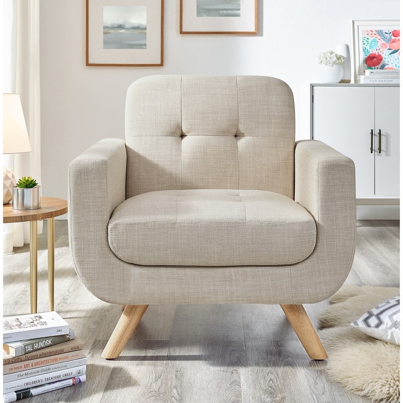 Juliana Tufted Linen Club Arm Chair By Moser Bay