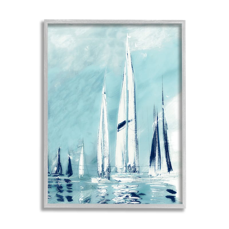 Stupell Abstract Nautical Row of Sail Boats Fluid Blue Framed Wall Art