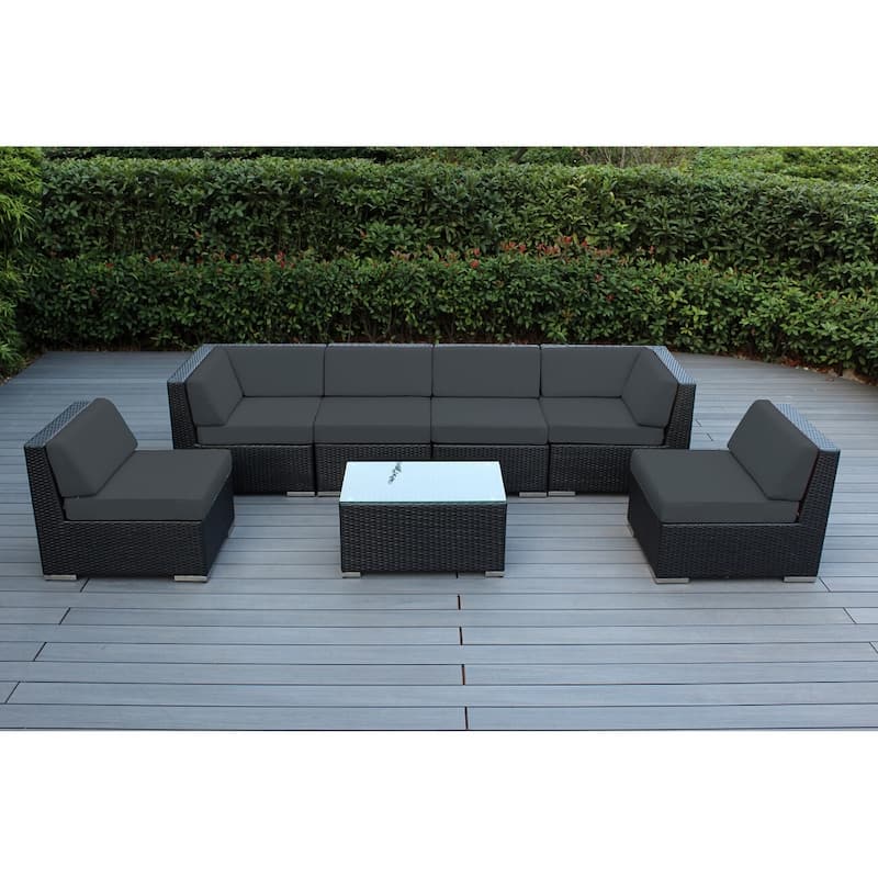 Ohana Outdoor 7-pc. Cushioned Black Wicker Conversation Set - No Assembly - Grey