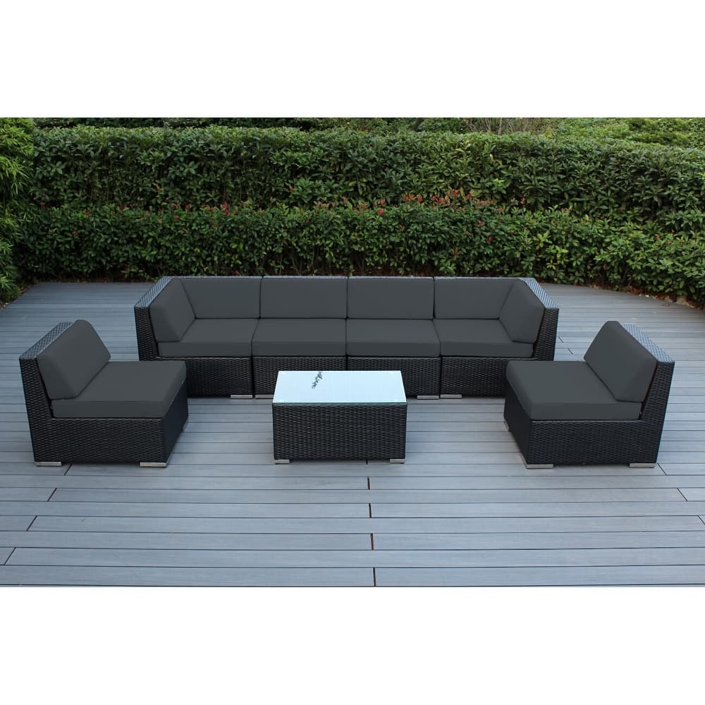 Ohana Outdoor 7-pc. Cushioned Black Wicker Conversation Set - No Assembly