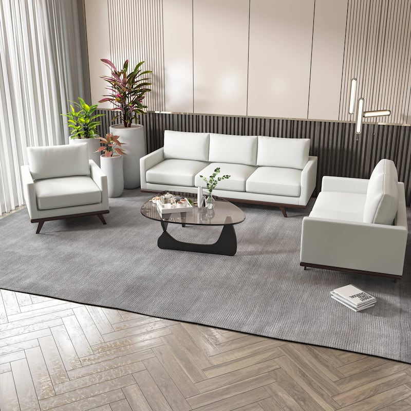 3-Piece Sofa Set Upholstered in Leather with Birch Wood Base Chester Collection