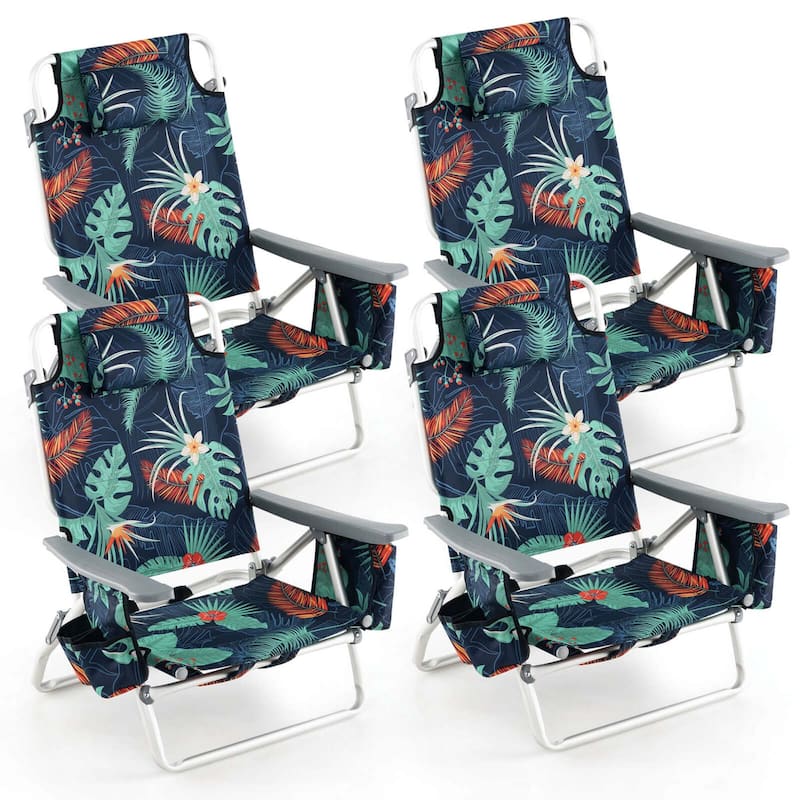 Set of 4 Backpack Beach Chair 5-Position Lay Flat Beach Chairs - Dark Green