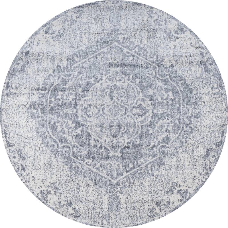 JONATHAN Y Traditional Persian Vintage Medallion Area Rug - 5' Round - Light Gray