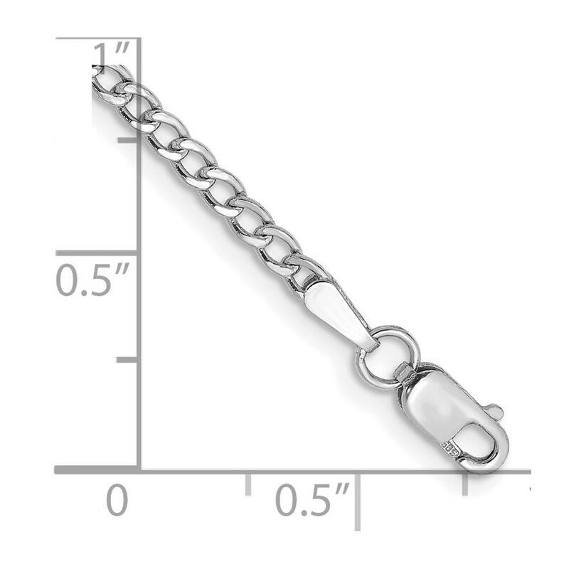 Curata 14k White Gold Hollow Polished Lightweight Lobster Claw Closure 2.5mm Semi-solid Curb Link Chain Bracelet - 7 Inch