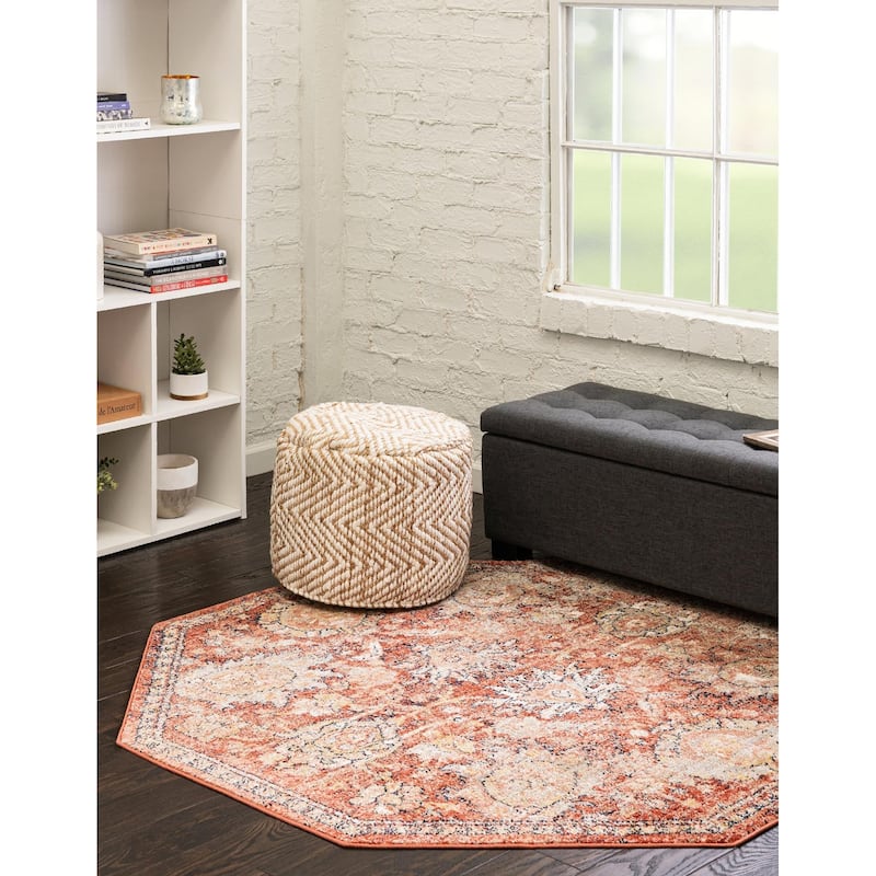 Traditional Nixa Collection Area Rug - 3'11"x3'11" Octagon - Brick Red