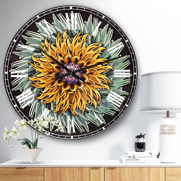 slide 2 of 10, Designart 'Yellow Blue Abstract 3D Flower' Oversized Floral Wall CLock