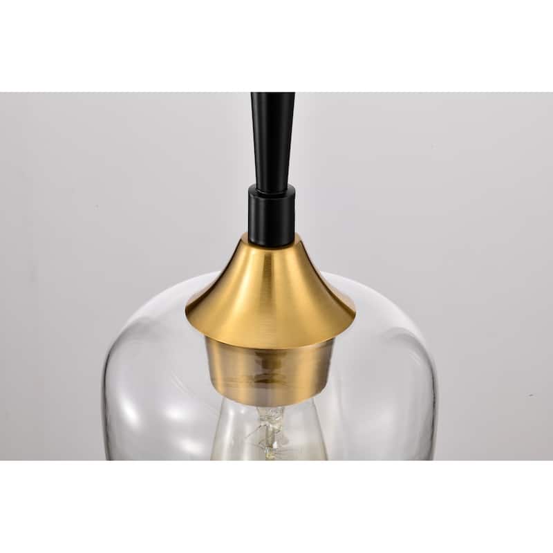 Black and Antique Brass 1-Light Modern Mini Pendant with Clear Glass Shade