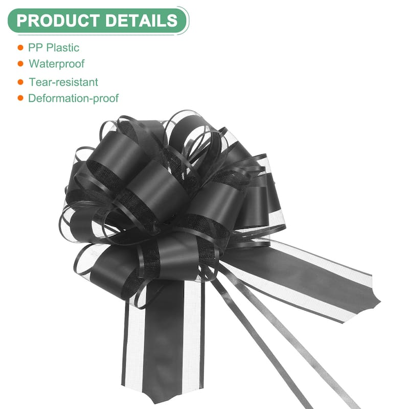 12pcs Large Pull Bow 8.7 Inch Flower Bows for Wedding Baskets - Black
