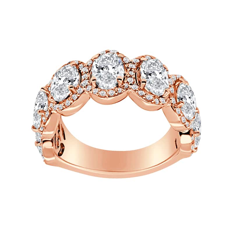 Auriya 14k Gold Lab Grown Oval Diamond Halo Eternity Band 4.26 ct. tw. (F-G, VS)