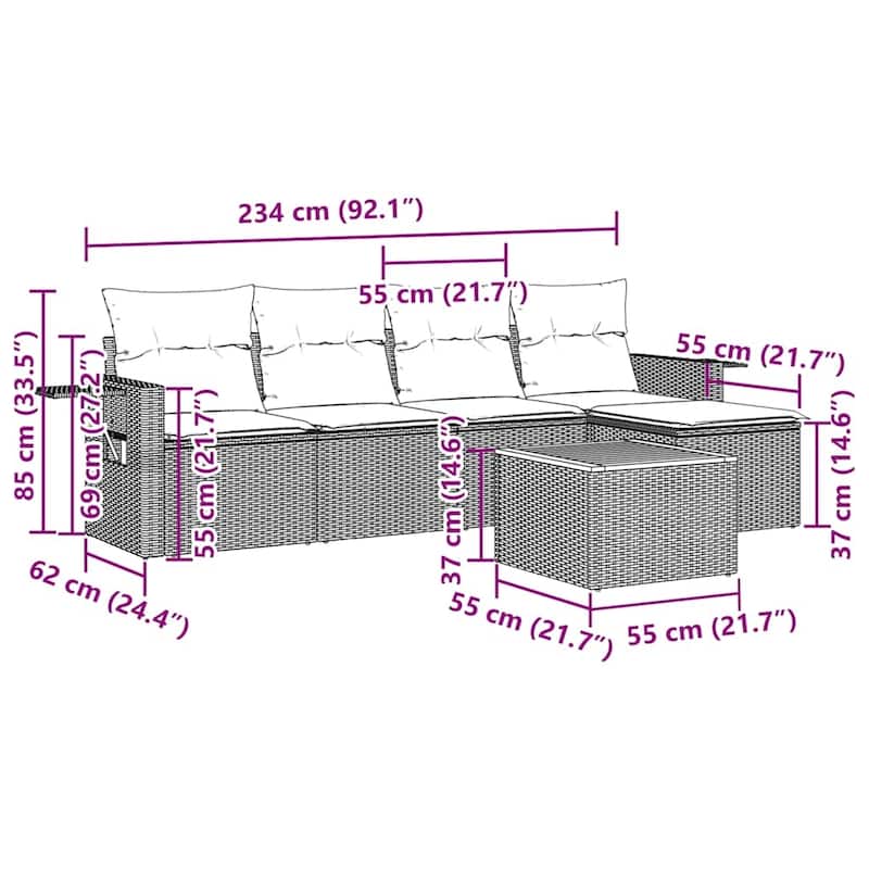 vidaXL Garden Sofa Set Black PE Rattan Large Modular Garden Sofa Set - 24.4 x 25.8 x 27.2