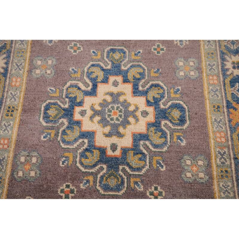 Traditional Kazak Oriental Foyer Rug Handmade Grey Wool Carpet - 2'8" x 4'2"