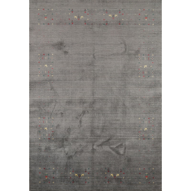 Tribal Gray Gabbeh Oriental Area Rug Hand-Knotted Wool Carpet - 6'1"x 8'6"