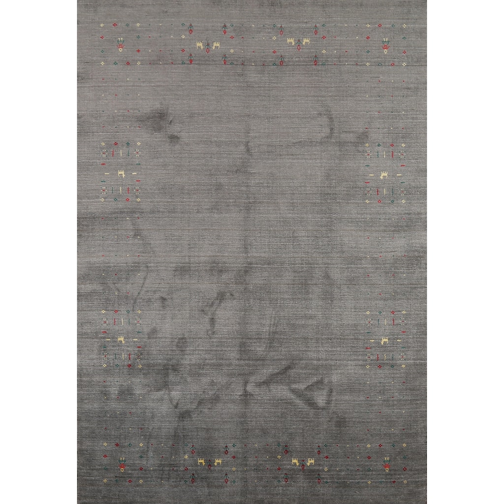 Tribal Gray Gabbeh Oriental Area Rug Hand-Knotted Wool Carpet - 6'1"x 8'6"