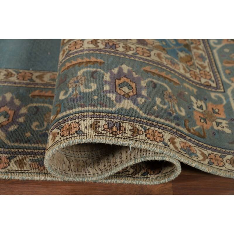 Blue Tabriz Vintage Persian Area Rug Hand-Knotted Wool Carpet - 9'4" x 12'7"