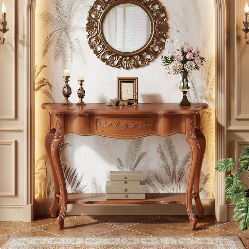 Mid-Century Modern Vintage Console Table with Shelf