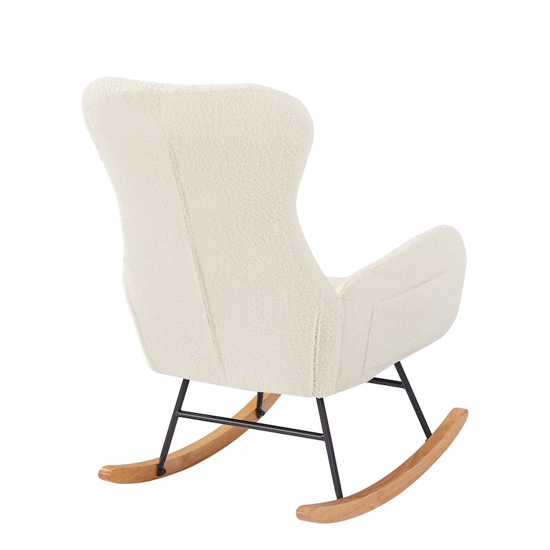 Teddy Fabric Rocking Chair with Pockets: Off-White Teddy Fabric, Comfortable Nursery Furniture