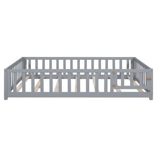 Gray Full Platform Bed with Fence & Door - Montessori Design