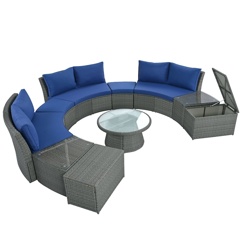 10-Piece Outdoor Rattan Modular Sectional Sofa Set with Coffee Table, Storage Box, Side Tables