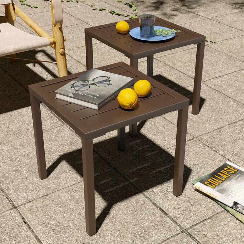 Pellebant Outdoor Aluminum Small Square Side End Table - 15.67" L x 15.67" W x 15.83" H - Brown-2PC