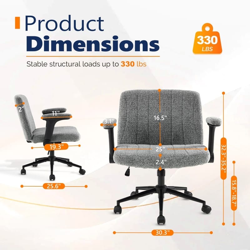 Chenille Swivel Chair With Adjustable Flip-Up Arms For Cross-Legged