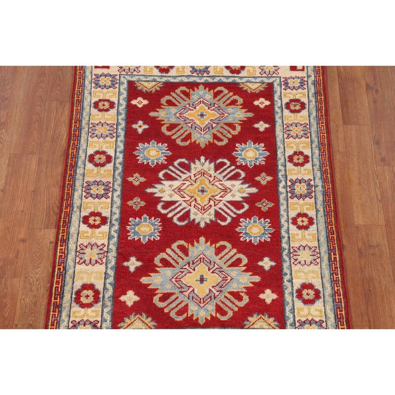 Kazak Accent Rug Hand-Knotted Red Traditional Wool Carpet - 2'7" x 3'10"