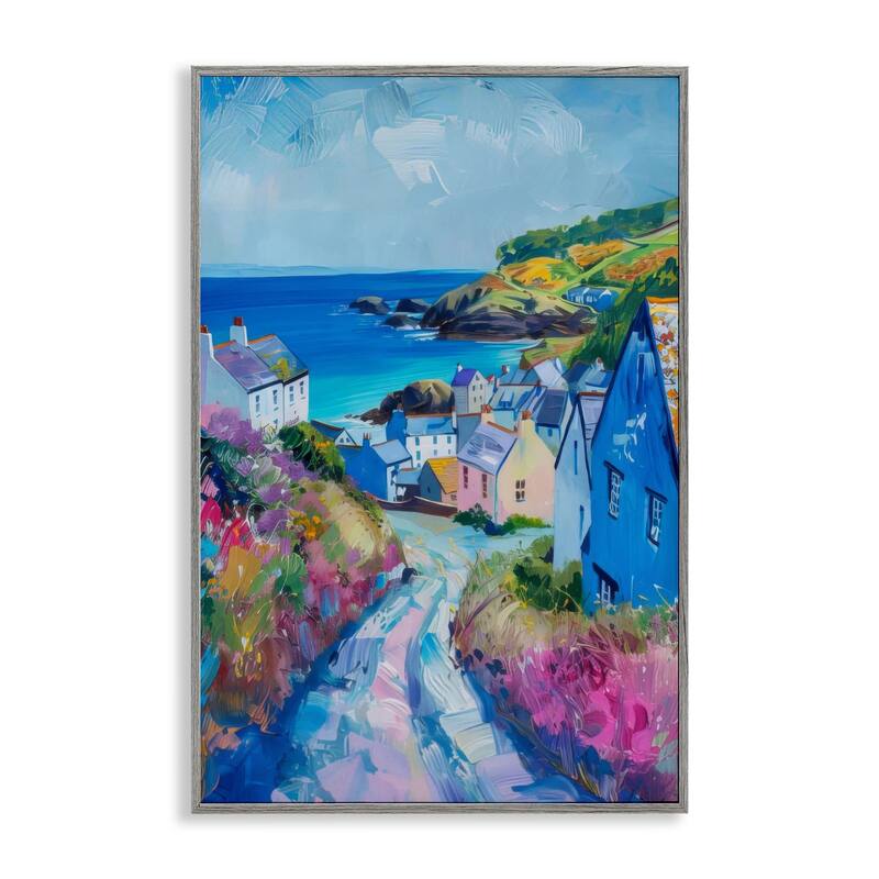 Stupell Seaside Town Overlook Framed Giclee Art Design By LSR Design Studio - 12 x 18 - Grey