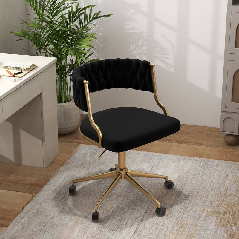 Velvet Home Desk Chair Office Swivel Chair with Wheels and Gold Base