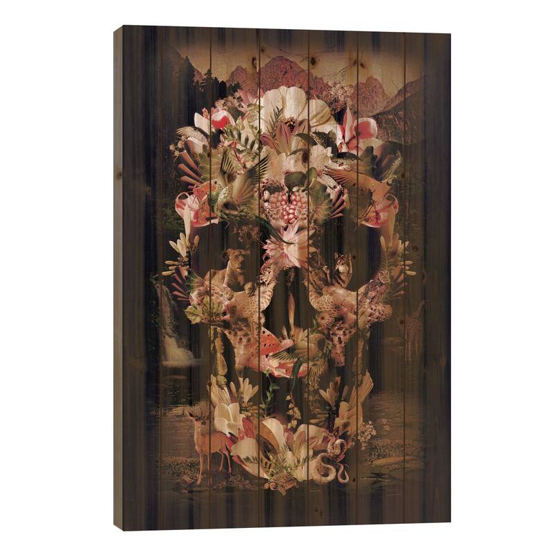 Jungle Skull Print On Wood by Ali Gulec - Multi-Color - 40x26x1.5