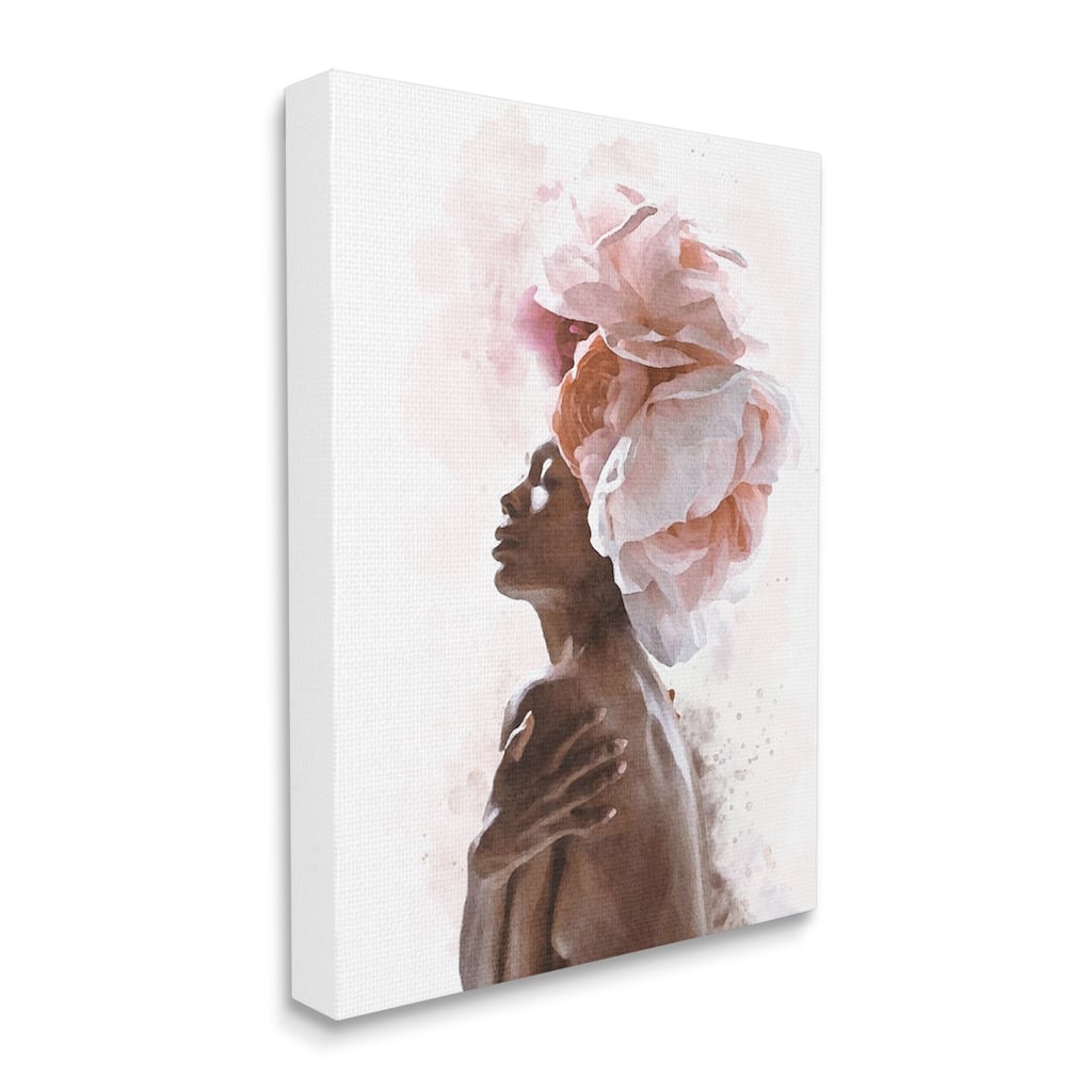 Stupell African American Woman Pink Floral Crown Abstract Portrait Canvas Wall Art - Brown