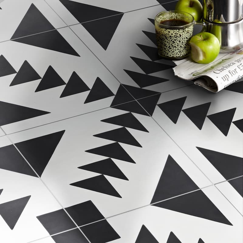 Handmade Tadla in Black and White Tile, Pack of 12 (Morocco)