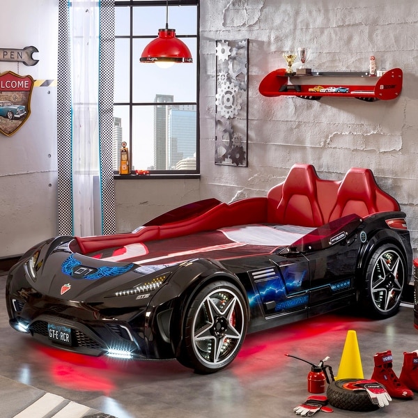 Cilek GTS EV Twin Race Car Bed w/Remote Control &LED Lights - Bed