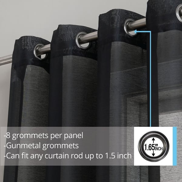 slide 2 of 4, HLC.me 2 Piece Semi Sheer Voile Window Curtain Drapes Grommet Top Panels Bedroom, Living Room - Set of 2 panels 54 W x 84 L - Black