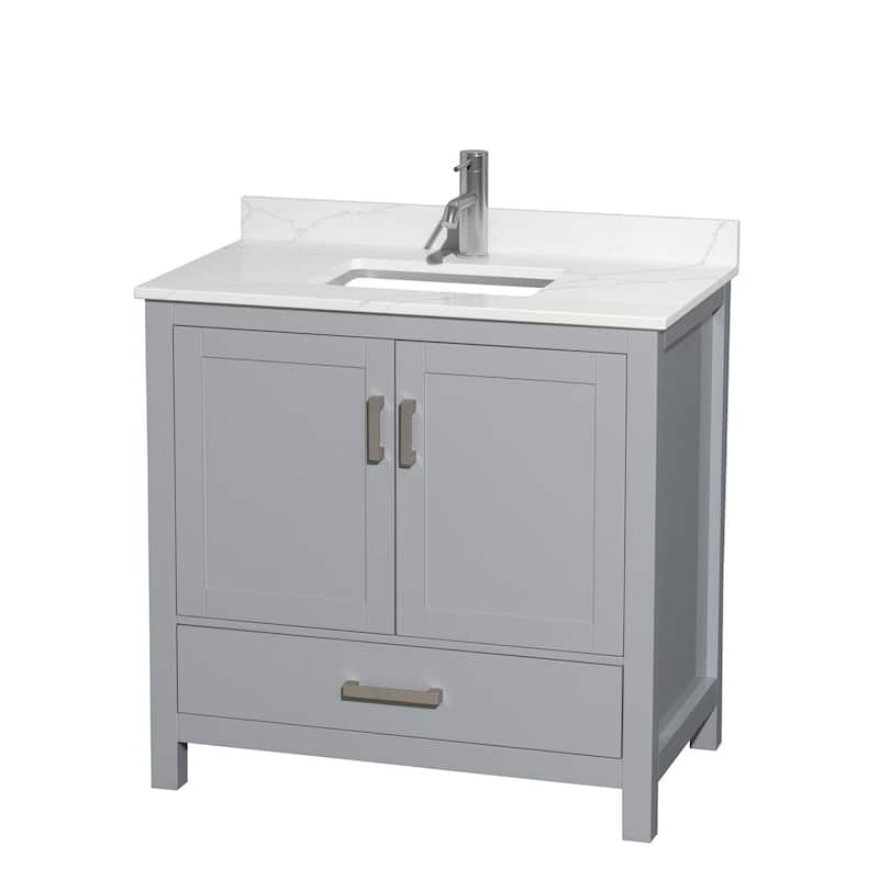Sheffield 36-inch Single Vanity, Single Hole Quartz Top - Gray, Chrome Trim, Giotto Quartz Top