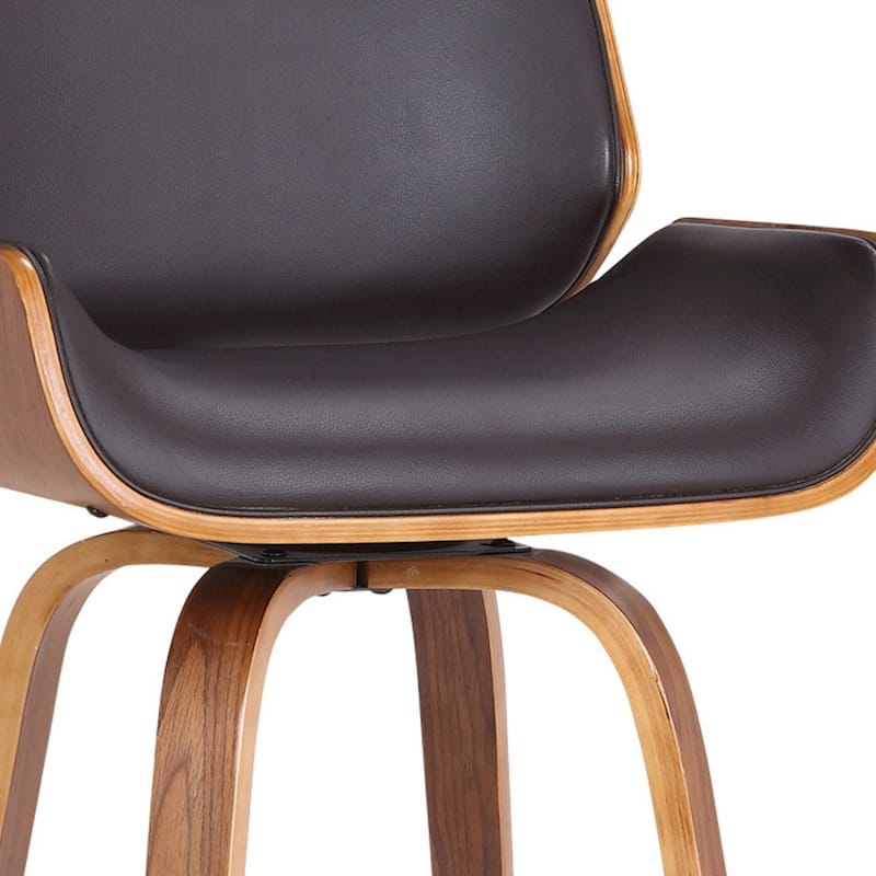 Brown Fabric Swivel Counter Height Chair with Walnut Wood Frame and Footrest