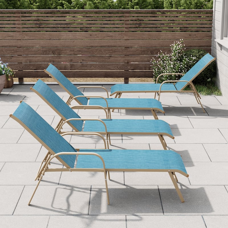 4PCS Outdoor Chaise Lounges Chair Aluminum with Adjustable Backrest - Blue
