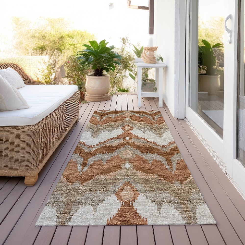 Machine Washable Indoor/ Outdoor Chantille Boho Ikat Rug
