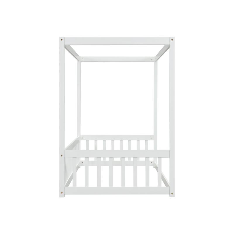 Full/Queen Size Metal/Wood Vintage style Canopy Bed Frame Platform Bed Frame