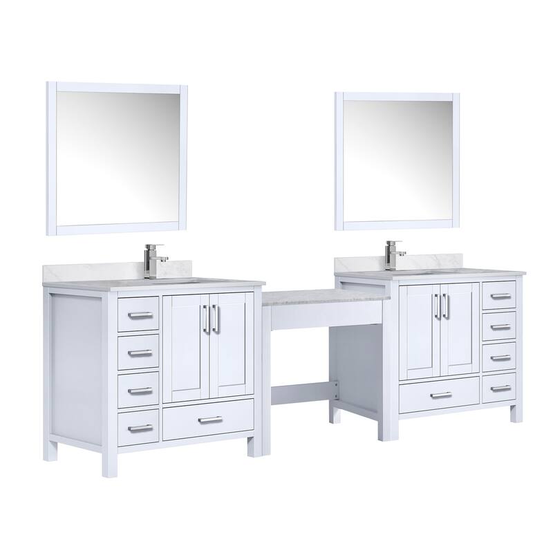 Coraline 102 in W x 22 in D Double Bath Vanity, Carrara Marble Top, Faucet Set, and 34 in Mirrors