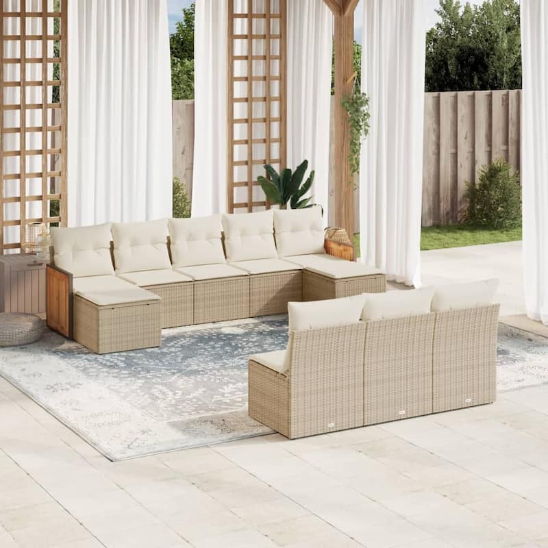 vidaXL Patio Sofa Set with Cushions Outdoor Conversation Furniture Poly Rattan - 21.7 x 21.7 x 14.6 - Beige and Cream