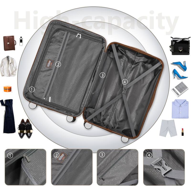 6-Piece, Luggage Sets, Hard-Shell Expandable Luggage with 2 makeup bags and Combination Lock, for Boarding Travel