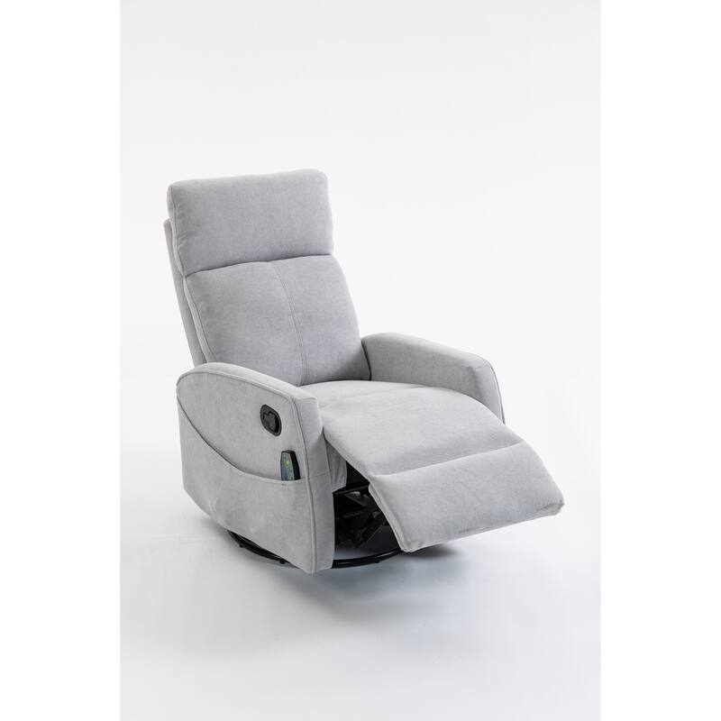 270° Swivel Glider Recliner with Heated Massage, 300LBS Velvet Recliner with Locking Handle & Deep Side Storage