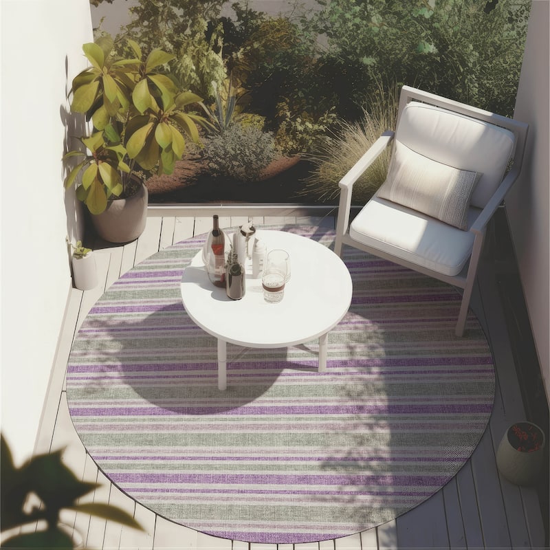 Machine Washable Indoor/ Outdoor Thin Cabana Stripe Chantille Rug - Pearl - 8' x 8'