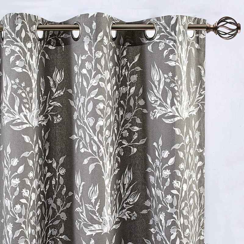 DriftAway Anna Cotton Botanical Pattern Thermal Insulated Energy Saving Grommet Window Curtains 2 Panels