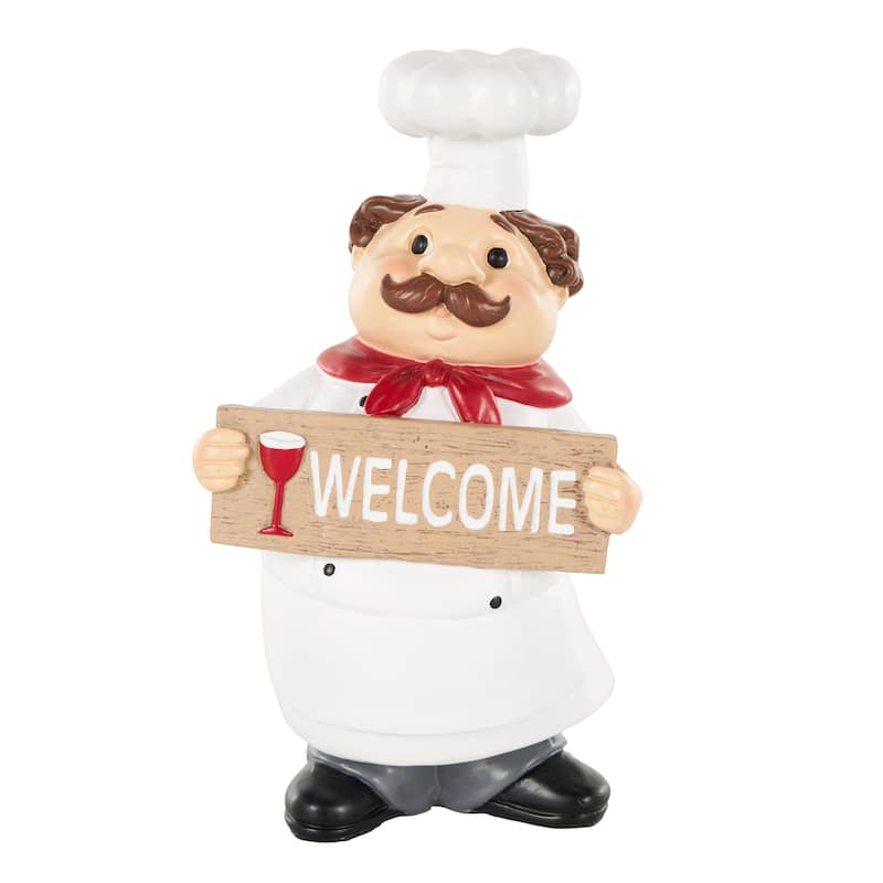 Polystone Chef Kitchen Decorative Figurine Sculpture with Welcome Signs - Set of 2 White - Roche River Decor