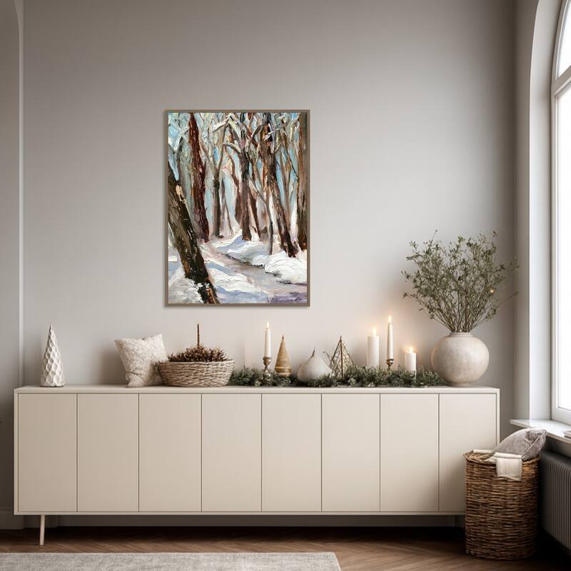 Woods in Winter by Sandra Iafrate Framed Canvas Wall Art Print - Sylvie Dark Gold
